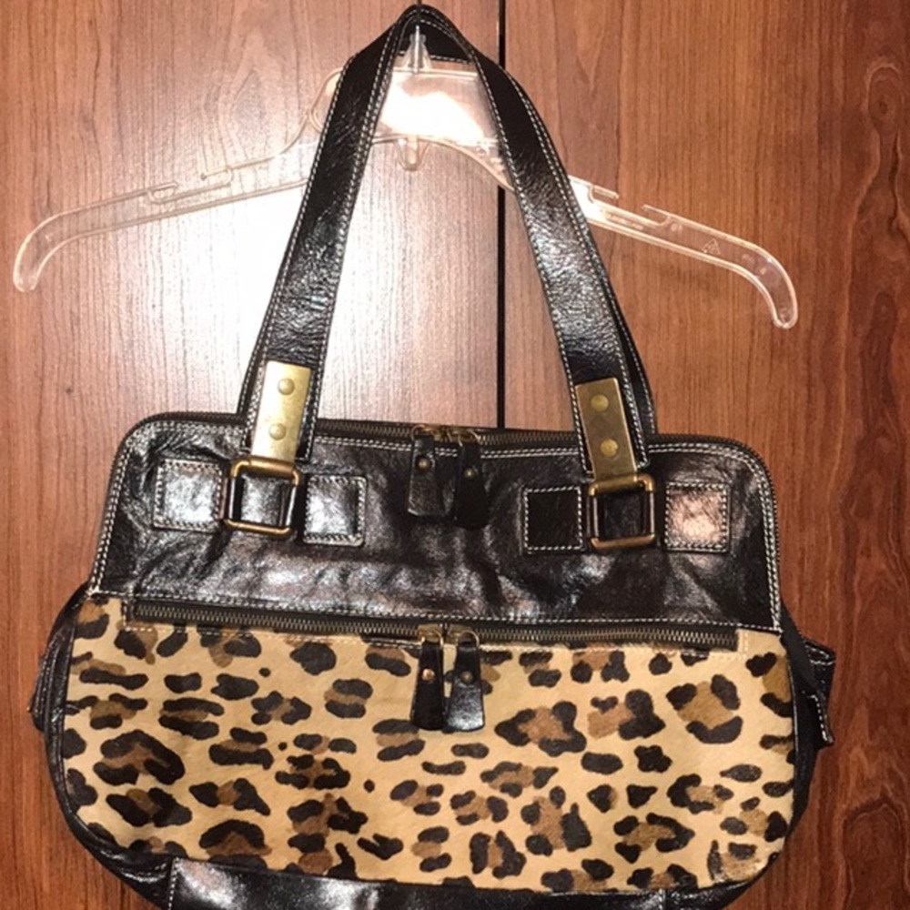 Leather with Animal Print Fur Purse